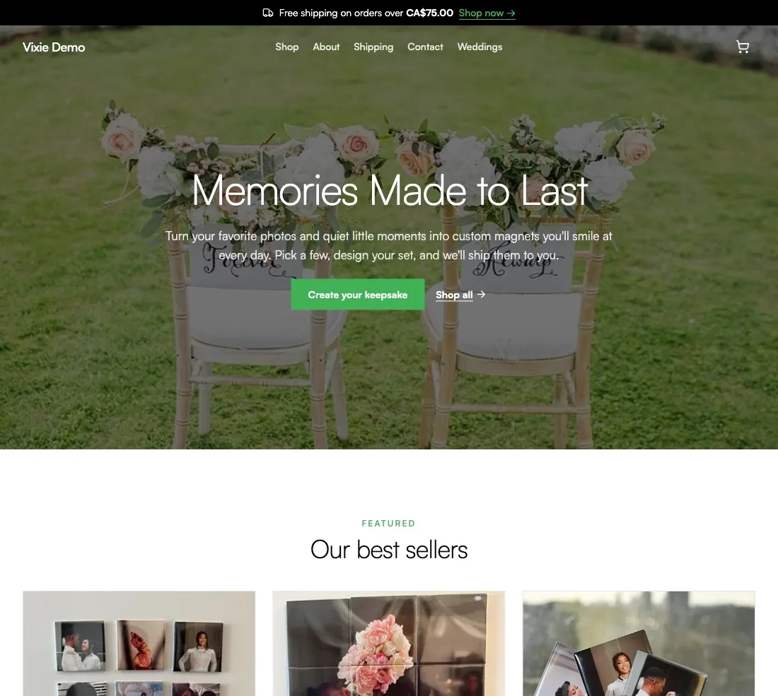 Halcyon & Pine Online Store — hero, featured magnets, and photo gallery on yourbrand.vixie.shop